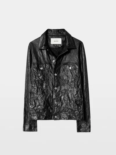 Zadig & Voltaire Base Crinkled Leather Jacket In Black
