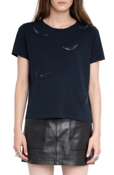ZADIG & VOLTAIRE ZADIG & VOLTAIRE BEADED WINGS COTTON T-SHIRT