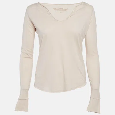 Pre-owned Zadig & Voltaire Beige Cotton Knit Long Sleeves Top Xs In Sand