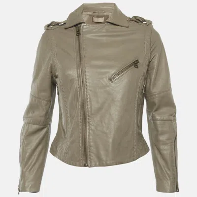 Pre-owned Zadig & Voltaire Beige Leather Biker Jacket M In Sand