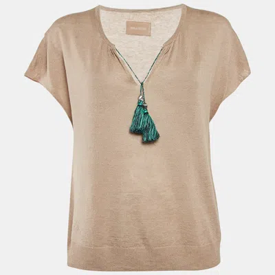 Pre-owned Zadig & Voltaire Beige Linen Knit Tie-up Detail Card Top S