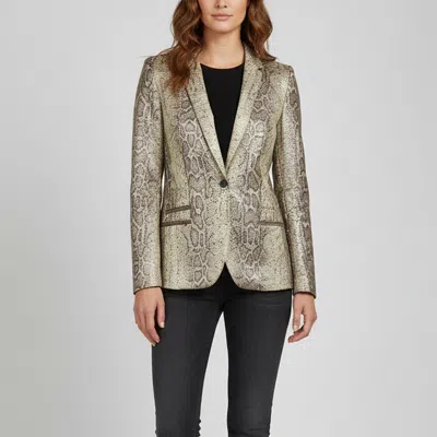Pre-owned Zadig & Voltaire Beige Python Jacquard Single Breasted Blazer S In Sand