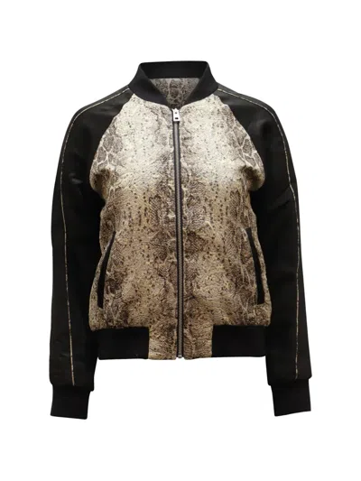 Pre-owned Zadig & Voltaire Billy Snake-print Zip Bomber Jacket In Black