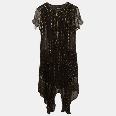 Pre-owned Zadig & Voltaire Zadig And Voltaire Black And Gold Crepe Rool Shiny Ruffled Dress S In Multi