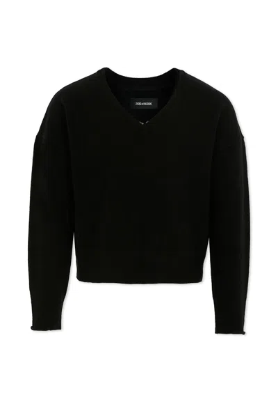 Zadig & Voltaire Kids' Black Crop Sweater For Girl With Writing