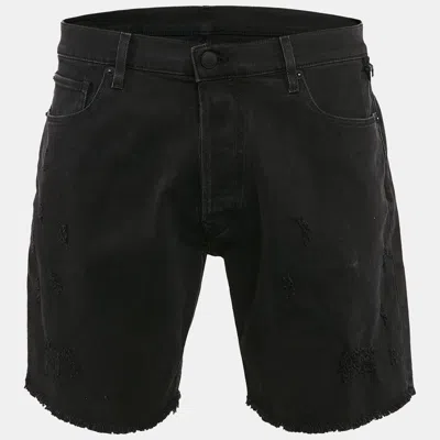 Pre-owned Zadig & Voltaire Black Distressed Denim Raw Edge Detail Shorts Xl Waist 35"