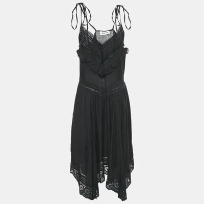 Pre-owned Zadig & Voltaire Black Lace Trim Rilli Cotton Asymmetric Midi Dress M