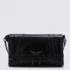Zadig & Voltaire Black Leather Rock Ii Vintage Patent Studs Shoulder Bag In Black