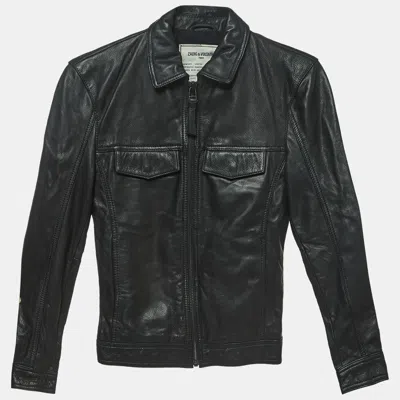 Pre-owned Zadig & Voltaire Black Leather Zip Front Jacket Xs