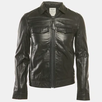 Pre-owned Zadig & Voltaire Black Leather Zip-up Lasso Jacket Xs