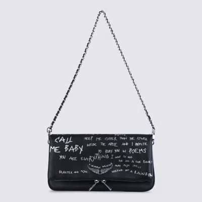 Zadig & Voltaire Black Rock Graffiti Leather Shoulder Bag