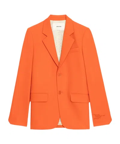 Zadig & Voltaire Womens Tangerine Vanille Single-breasted Woven Blazer In Orange