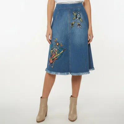 Pre-owned Zadig & Voltaire Blue Embroidered Denim Jamille Brode Midi Skirt S