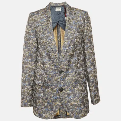 Pre-owned Zadig & Voltaire Blue Floral Jacquard Vegy Blazer S