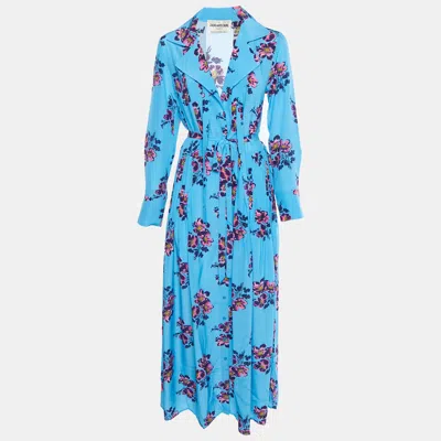 Pre-owned Zadig & Voltaire Blue Floral Print Silk Reward Peonies Show Maxi Dress M