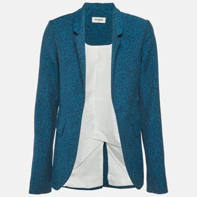 Pre-owned Zadig & Voltaire Blue Jacquard Open Front Very Leo Blazer S