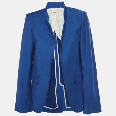 Pre-owned Zadig & Voltaire Blue Linen Blend Very Blazer M
