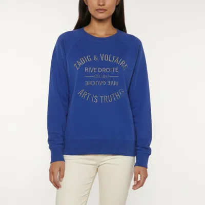 Pre-owned Zadig & Voltaire Blue Logo Embroidered Jersey Sweatshirt L