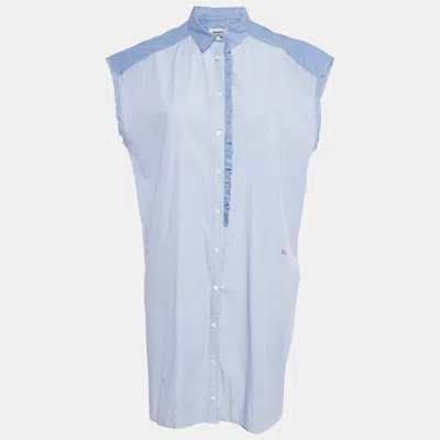 Pre-owned Zadig & Voltaire Blue Stripe Cotton Button Front Ruffled Rilt Mini Dress S