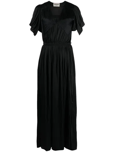 Zadig & Voltaire Bow-embellished Ruched Maxi Dress In Black