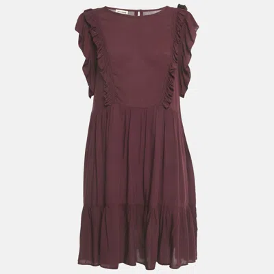 Pre-owned Zadig & Voltaire Burgundy Crepe Ruffled Rousseau Dress S
