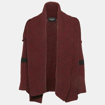 Pre-owned Zadig & Voltaire Burgundy Rib Knit Shawl Collar Cardigan Xs/s