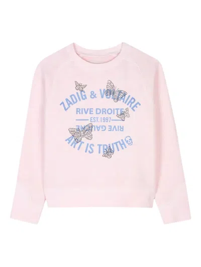 Zadig & Voltaire Kids' Butterfly-embellished Sweatshirt In Pink