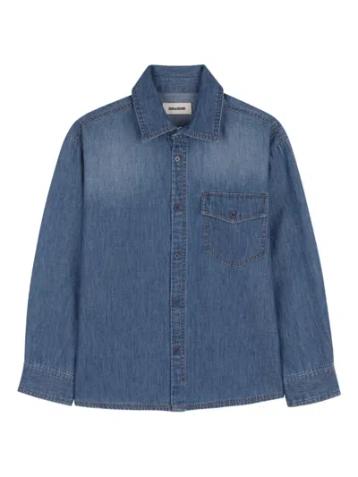 Zadig & Voltaire Kids' Button-up Pocket Shirt In Blue