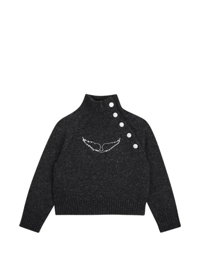 Zadig & Voltaire Kids' Button-detail Embroidered-motif Sweater In Black