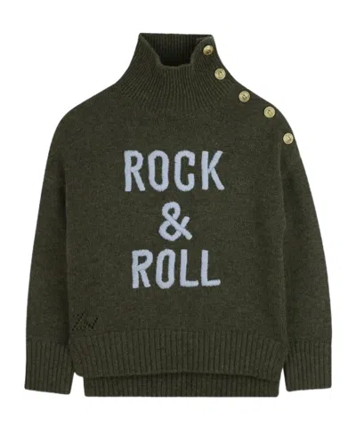 Zadig & Voltaire Kids' Button-detail High-neck Sweater In Green