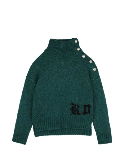 Zadig & Voltaire Kids' Button-detail High-neck Sweater In Green