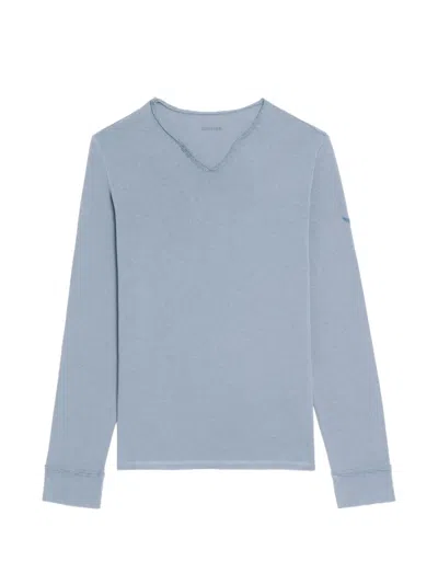 Zadig & Voltaire Buttoned V-neck T-shirt In Blue