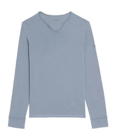 Zadig & Voltaire Buttoned V-neck T-shirt In Blue