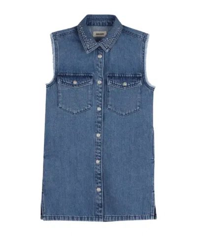 Zadig & Voltaire Kids' Button-fastening Studded Dress In Blue