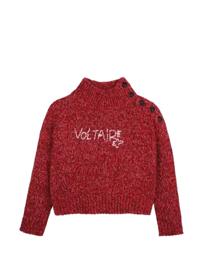 Zadig & Voltaire Kids' Button-shoulder Embroidered Sweater In Red