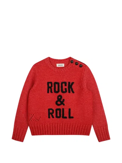 Zadig & Voltaire Kids' Button-shoulder Intarsia-knit Sweater In Red
