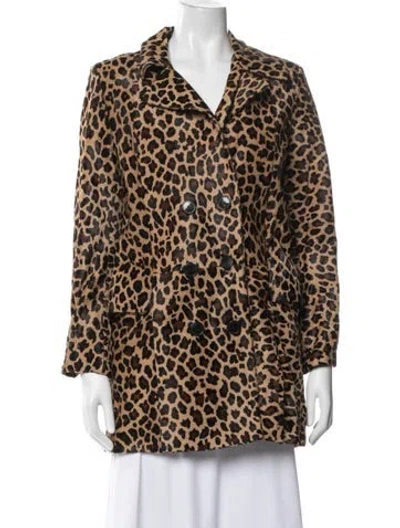 Pre-owned Zadig & Voltaire Calf Leather Animal Print Coat In Brown
