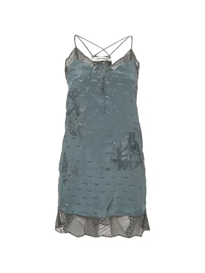 Pre-owned Zadig & Voltaire Calissa Wings Jacquard Mini Dress In Grey