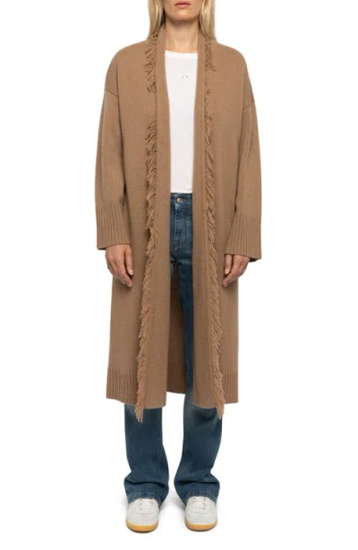 Zadig & Voltaire Camy Longline Fringe Cardigan In Brown