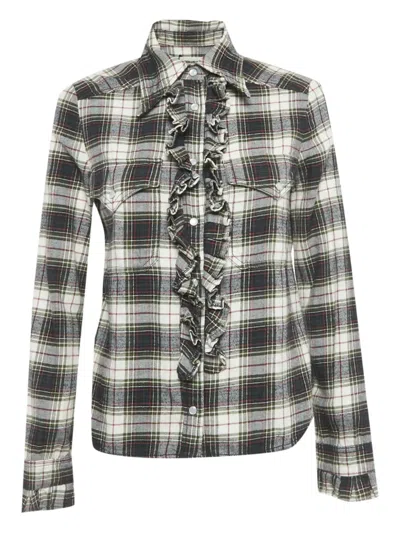 Pre-owned Zadig & Voltaire Carreaux Ruffled Shirt In Green