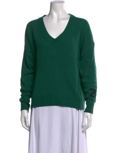 Pre-owned Zadig & Voltaire Cashmere Graphic Print Sweater In Green