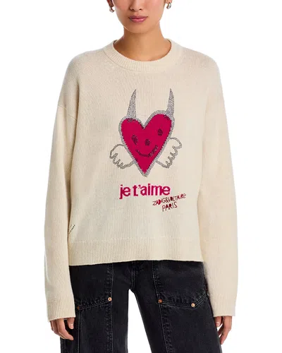 Zadig & Voltaire Cashmere Markus Coeur Art Sweater - Exclusive In Neutral