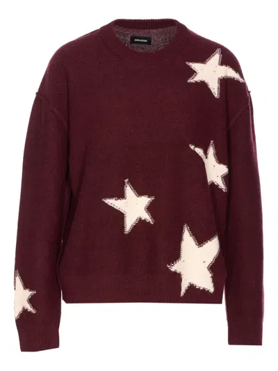 Zadig & Voltaire Mark Stars Cashmere Sweater In Burgundy