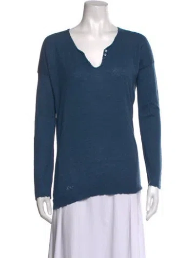 Pre-owned Zadig & Voltaire Cashmere V-neck Sweater In Blue