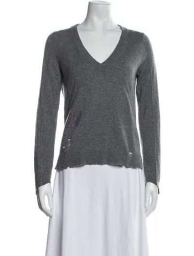 Pre-owned Zadig & Voltaire Cashmere V-neck Sweater In Gray