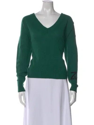 Pre-owned Zadig & Voltaire Cashmere V-neck Sweater In Green