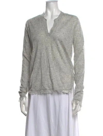 Pre-owned Zadig & Voltaire Cashmere V-neck Sweater In Grey