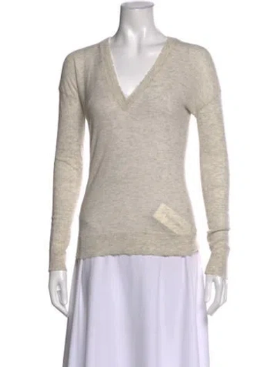 Pre-owned Zadig & Voltaire Cashmere V-neck Sweater In Neutral