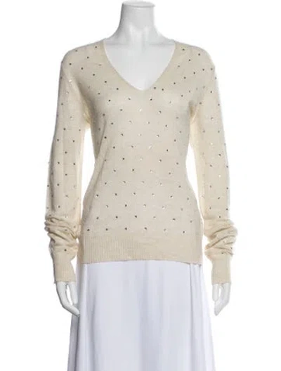 Pre-owned Zadig & Voltaire Cashmere V-neck Sweater In Neutral