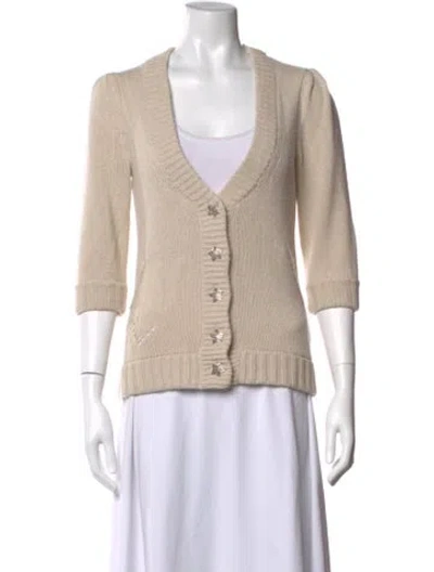 Pre-owned Zadig & Voltaire Cashmere V-neck Sweater In Neutrals